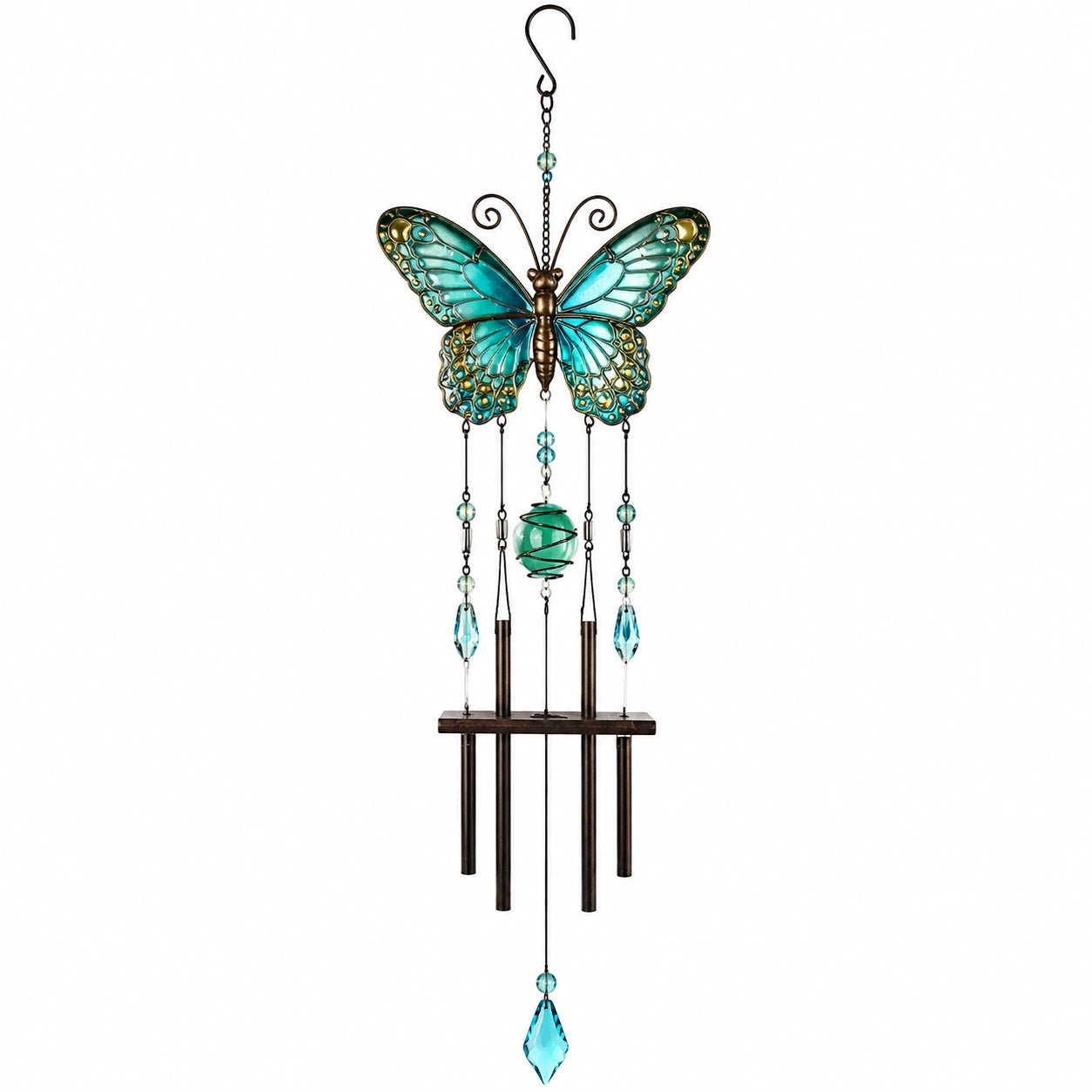 Campana de Viento Mariposa Cristal Azul 80cm