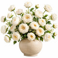 Arreglo de Peonías Artificiales Blancas en Florero de Cerámica