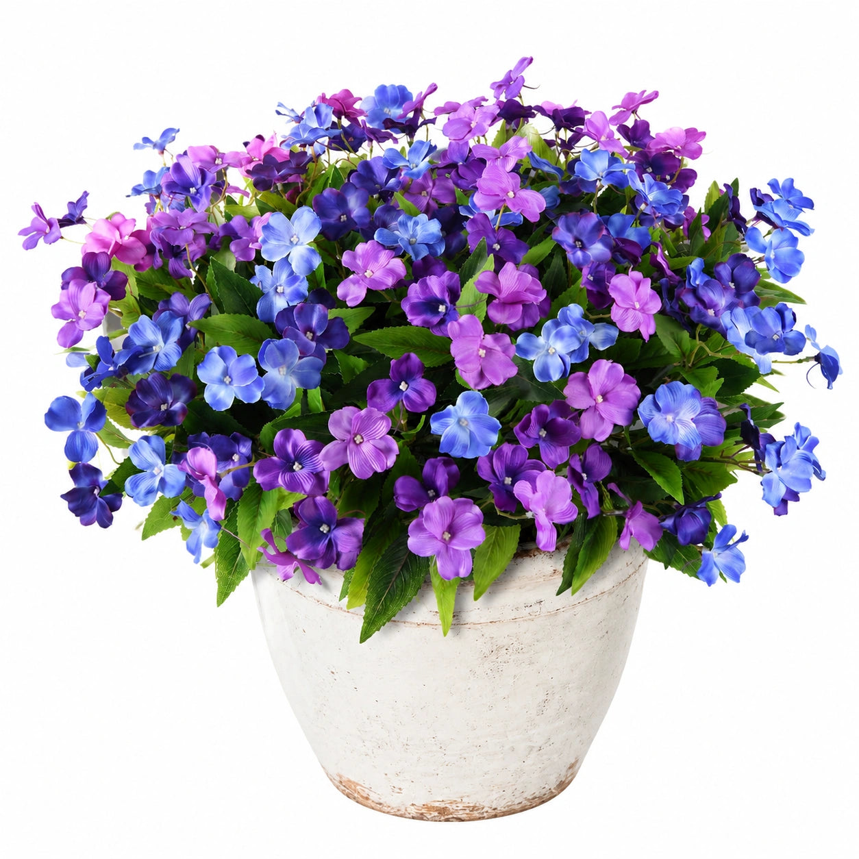 Planta Artificial de Flores Moradas y Azules en Maceta Decorativa