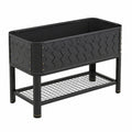 Macetero elevado de metal negro con estante inferior 80x30x70cm