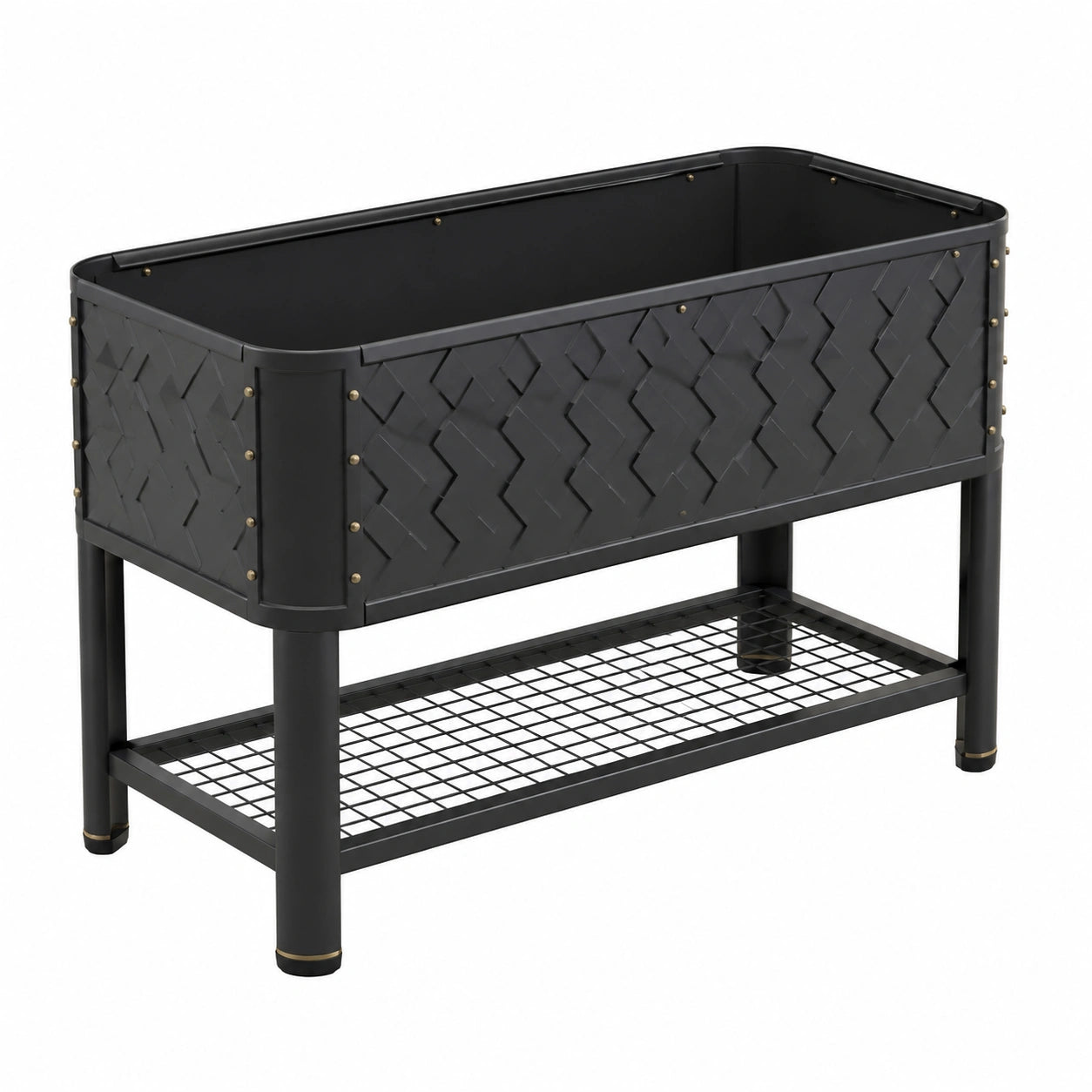 Macetero elevado de metal negro con estante inferior 80x30x70cm