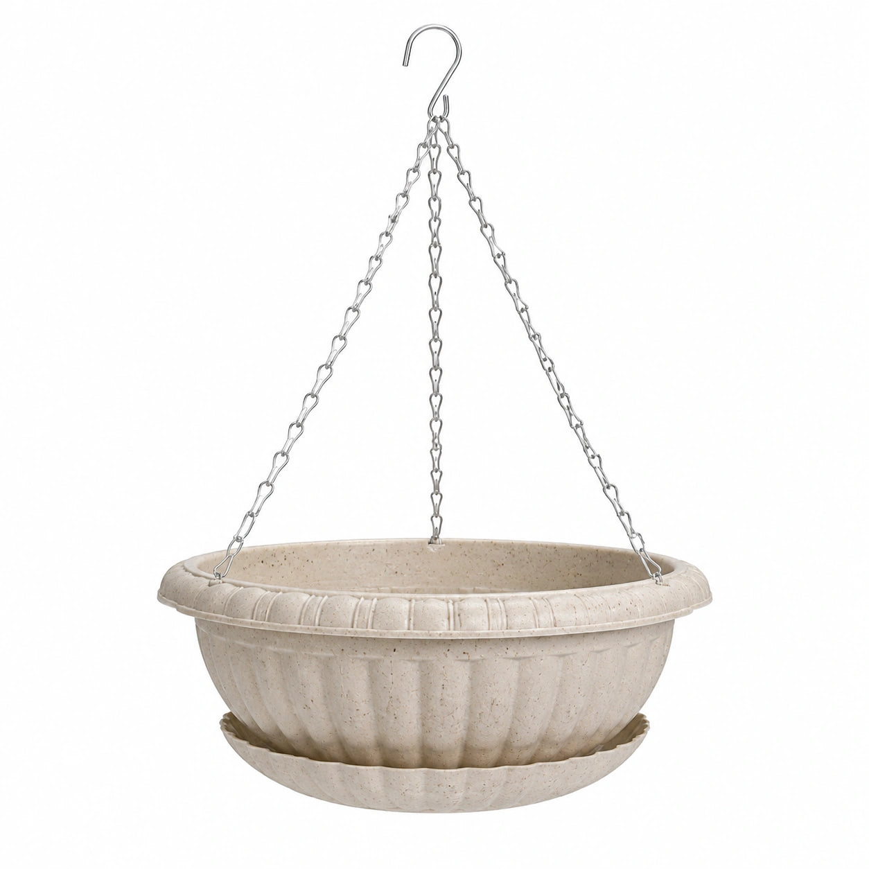 Macetero Colgante Beige con Cadena Metálica y Sistema de Drenaje