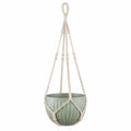 Macetero colgante de macramé verde y beige para interior y exterior