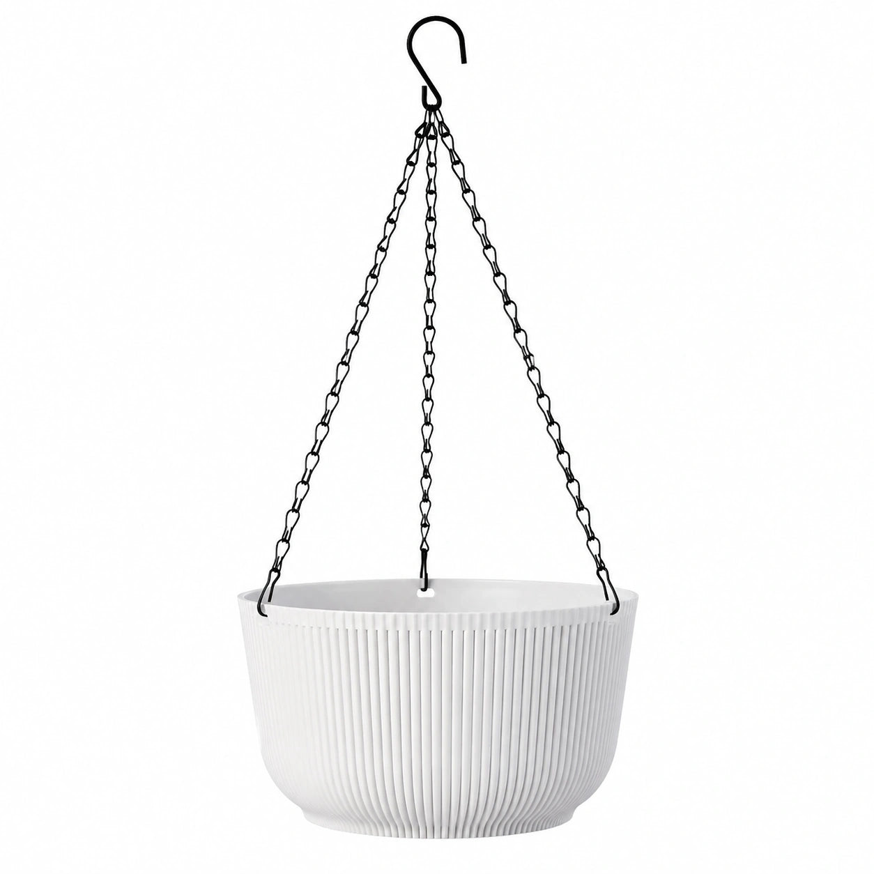 Macetero Colgante Blanco con Cadena Metálica, 25cm